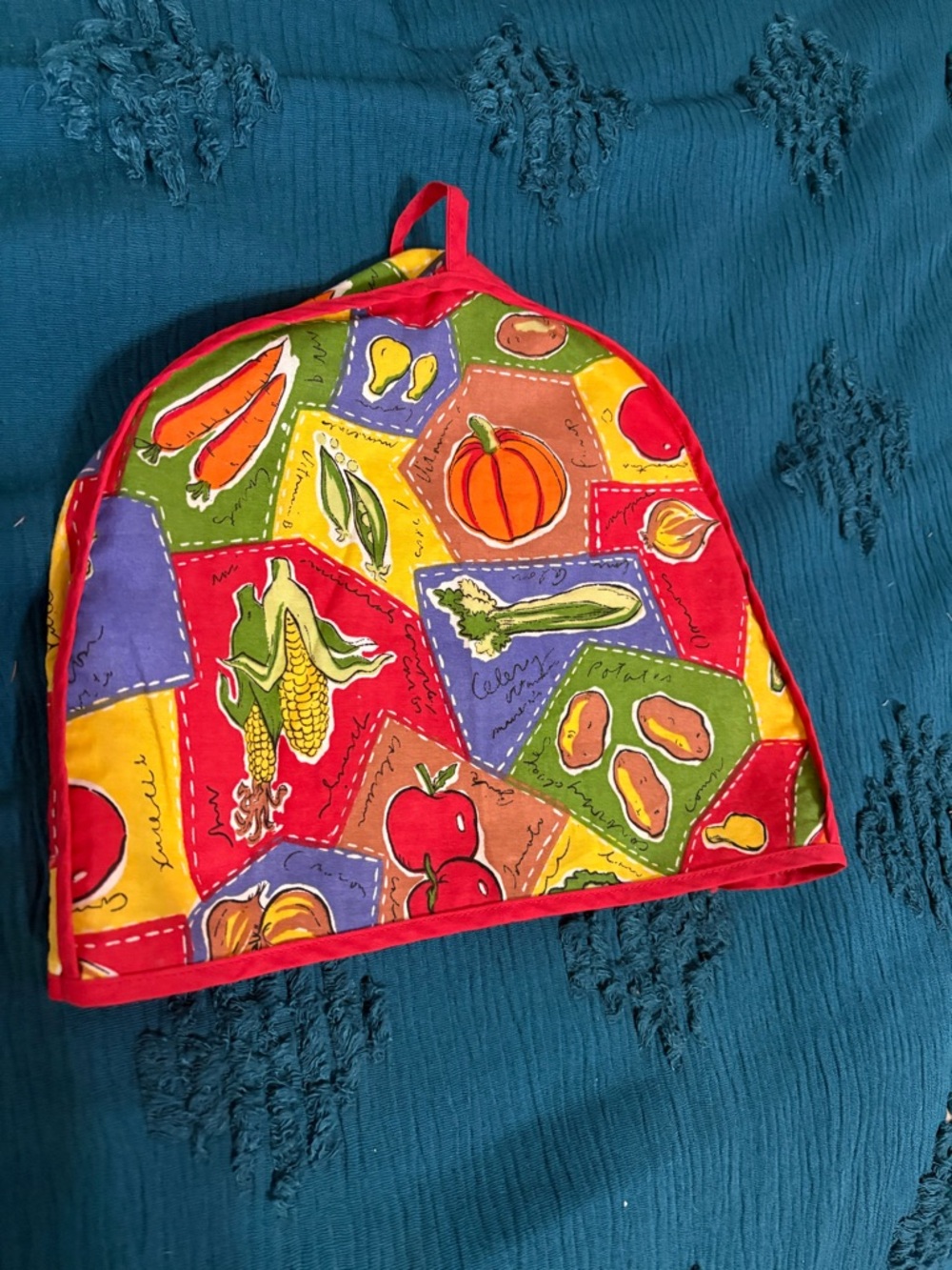 Colorful Produce Print Toaster Cozy - Red Trim